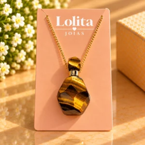 Colar com Pingente Pedra Olho de Tigre Facetada – Lolita Joias