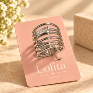Anel Prateado Multiaros com Pedra Retangular Lolita