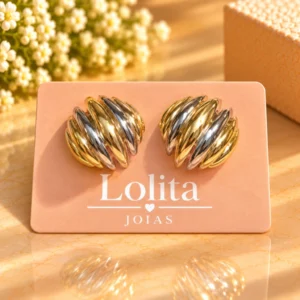 Brinco Ondulado Bicolor – Lolita Joias