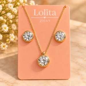 Conjunto Dourado Ponto de Luz Lolita – Colar e Brincos