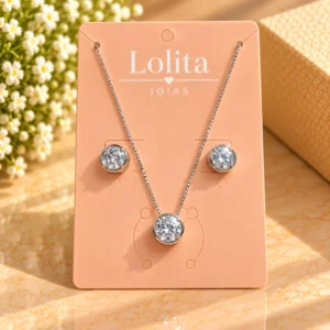 Conjunto Colar e Brincos Ponto de Luz Prateado – Lolita Joias