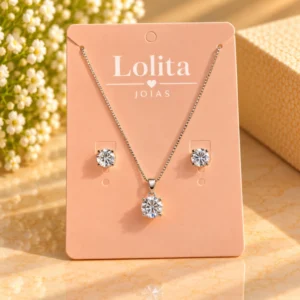 Conjunto Colar com Pingente e Brincos Ponto de Luz
